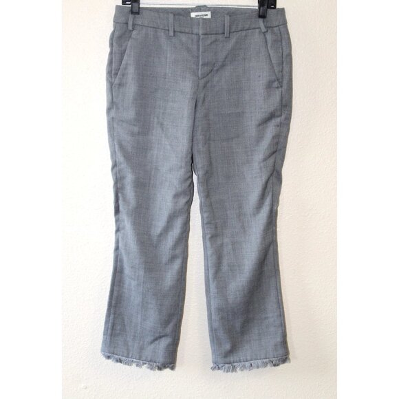 Zadig & Voltaire Grey Wool Blend Crop Dress Pants Button Fly 36 S Fray Hem - Picture 1 of 5